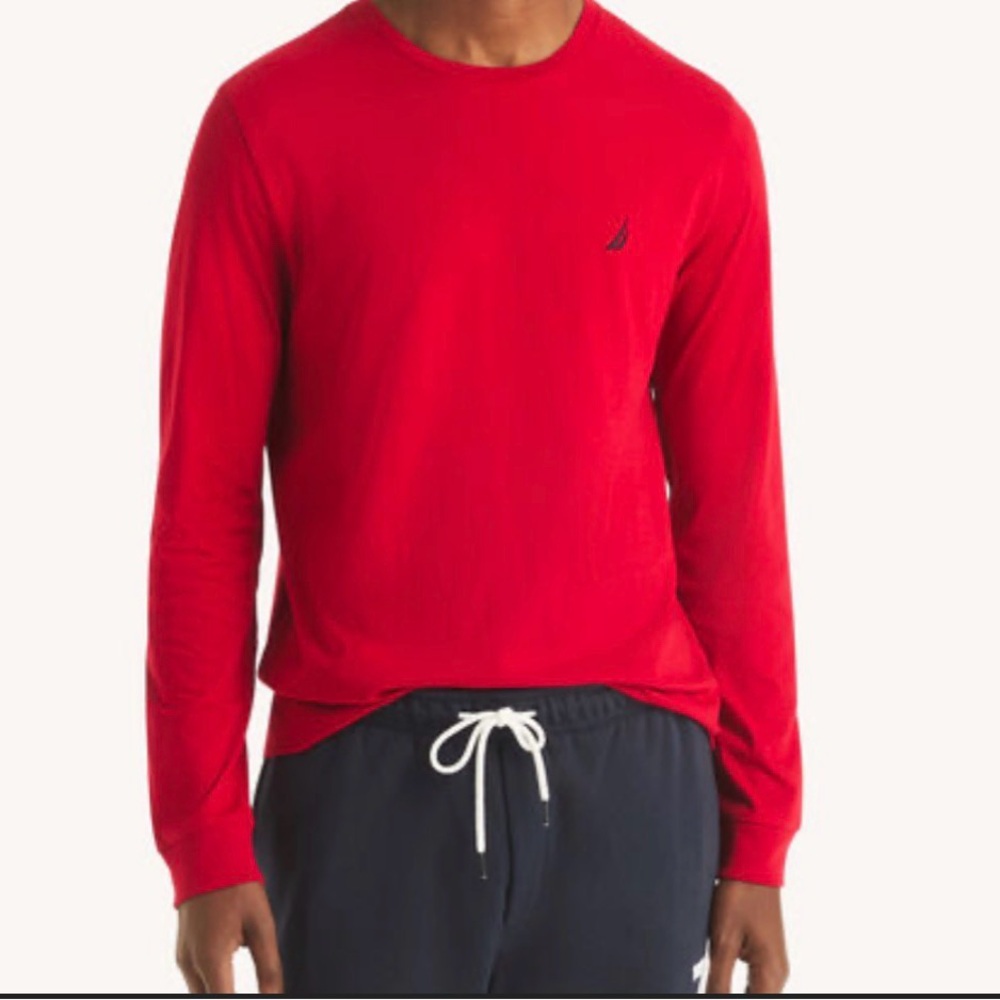 NWT Nautica Men’s Long Sleeve Crew Neck Cotton Logo Sz Med Red